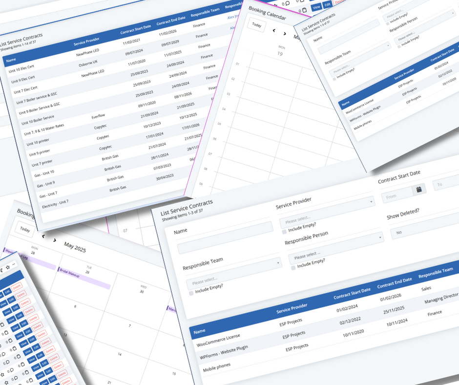 Screen Shots of Contract Management system